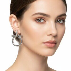 Vtg Signed Paolo Gucci Rare Horse Bit Hoop Signed Door Knocker Earrings Silver